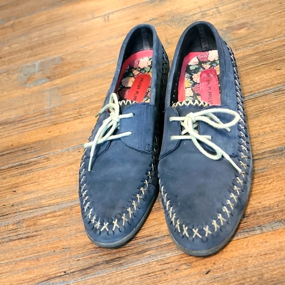 Hush Puppies dark blue leather oxford loafers size 9.5